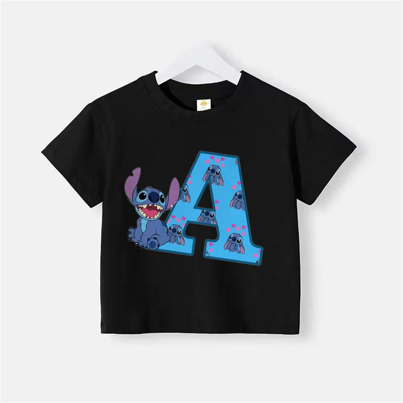 Stich Brief A-Z Baumwolle Kinder T-Shirt Name Kombination T-Shirt Cartoon Kawaii Kinder Freizeit kleidung Mädchen und Jungen Top
