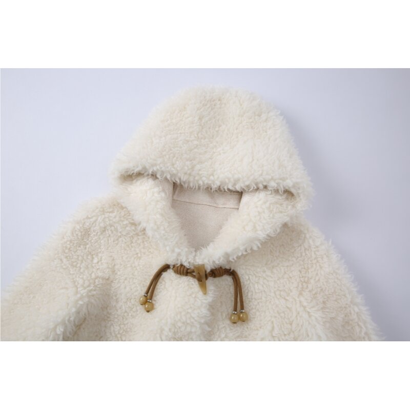 Женское длинное теплое пальто из овчины, зимняя куртка с капюшоном из натуральной шерсти, парка H2385