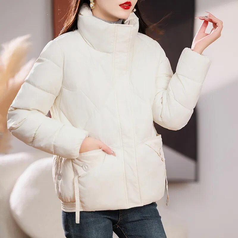 Jaqueta acolchoada de algodão para mulheres, casaco curto solto, Parkas básicas, outwear feminino, coreano, novo, inverno, 2023