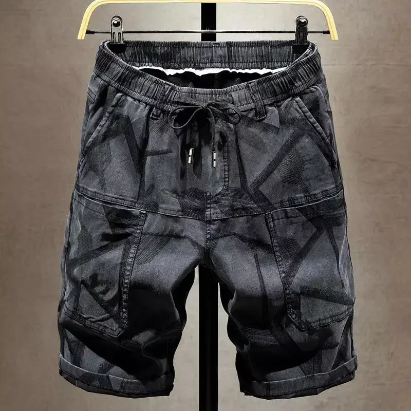 Pantalones cortos Cargo elásticos para hombre, Pantalón corto con múltiples bolsillos, ancho, holgado, de algodón, Harajuku, ropa de moda, 2024