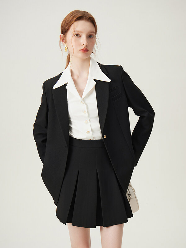 FSLE-Veste imbibée de style coréen pour femme, blazer formel professionnel, nouveau design, printemps 2024, 24FS11069