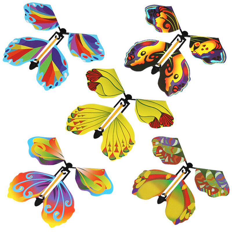 Mariposa voladora mágica de cuerda en el libro, banda de goma alimentada, hada mágica, juguete volador, gran regalo de Surpris, recuerdo de fiesta, 5 piezas