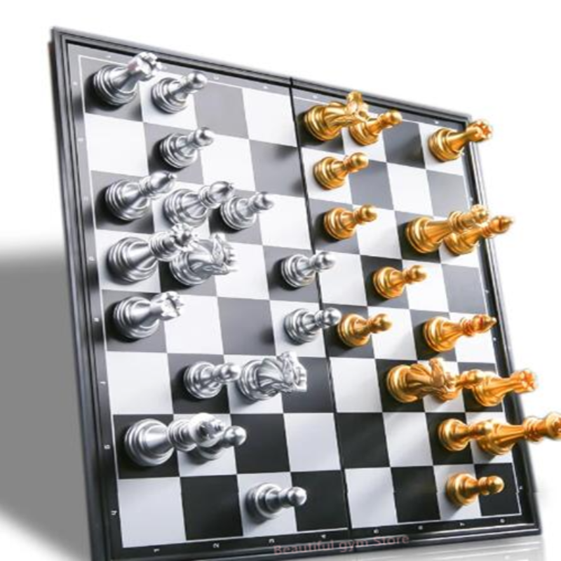 Set di scacchi medievali con scacchiera di alta qualità 32 pezzi degli scacchi in argento dorato gioco da tavolo magnetico Set di scacchi Set Szachy Checker