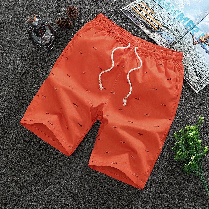 Summer Running Shorts for Men Fashion Print Beach Hot Pants Bermuda Male Drawstring Elastic Waist Cotton Shorts Casual Jogging