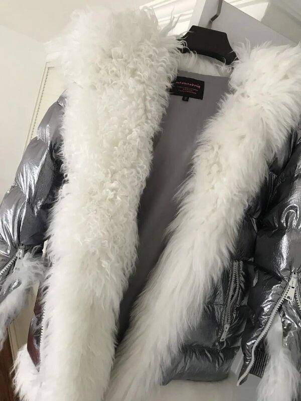 Maomaokong2018 nowa biała puchowa kurtka puchowa damska pogrubiająca błyszcząca średniej długości szczupła wyszczuplająca kurtka