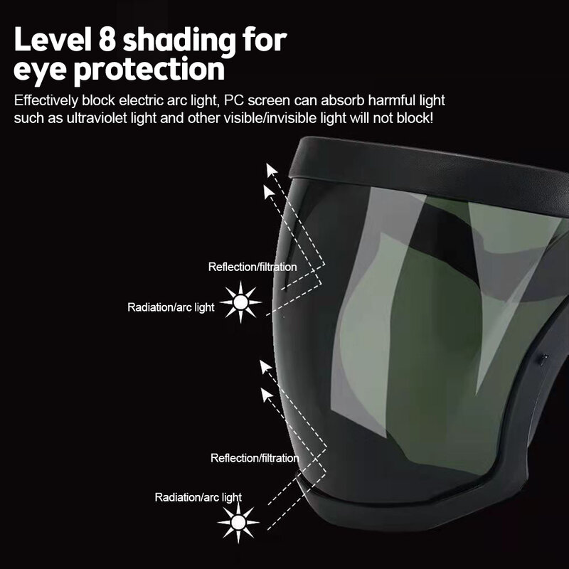용접 헬멧 용접기 안경, 완전 보호, 자외선 방지 페이스 실드 용접기 마스크 후드, 농업 산업 연마용