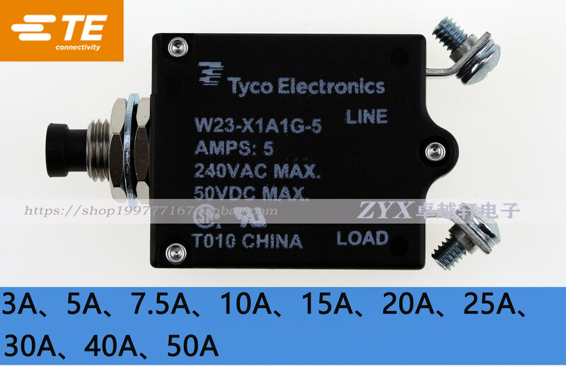 Tyco TE W23-X1A1G-3 5 7.5 10 15 20 25 30 40 50Amp Circuit Breaker Asli W23-X1A1G-5A-7.5A-10A-15A-20A-25A-30A-40A-50A