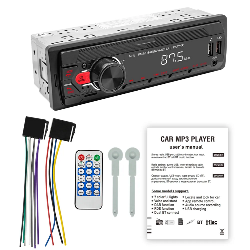 AliExpress Collection M11 reproductor de Radio estéreo para coche, dispositivo Digital con Bluetooth, MP3, FM, Audio estéreo, música, USB/SD, entrada auxiliar en el tablero