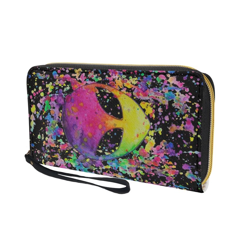 Dompet kulit untuk wanita dompet desain kartun Alien gelang Clutch ponsel dompet wanita kasual casing perubahan panjang tas wanita