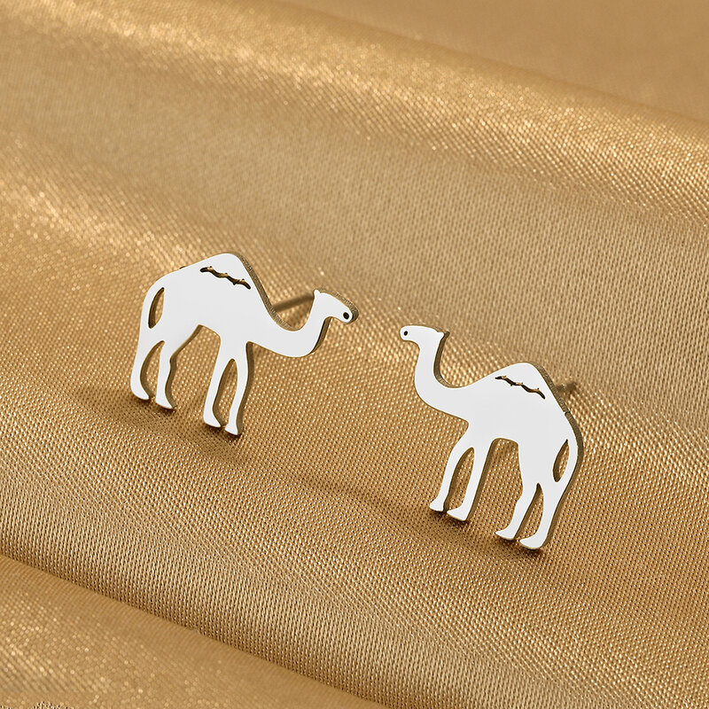 Kinitial-pendientes de acero inoxidable para mujer y niña, aretes pequeños de camello, joyería para amantes de las mascotas, regalo