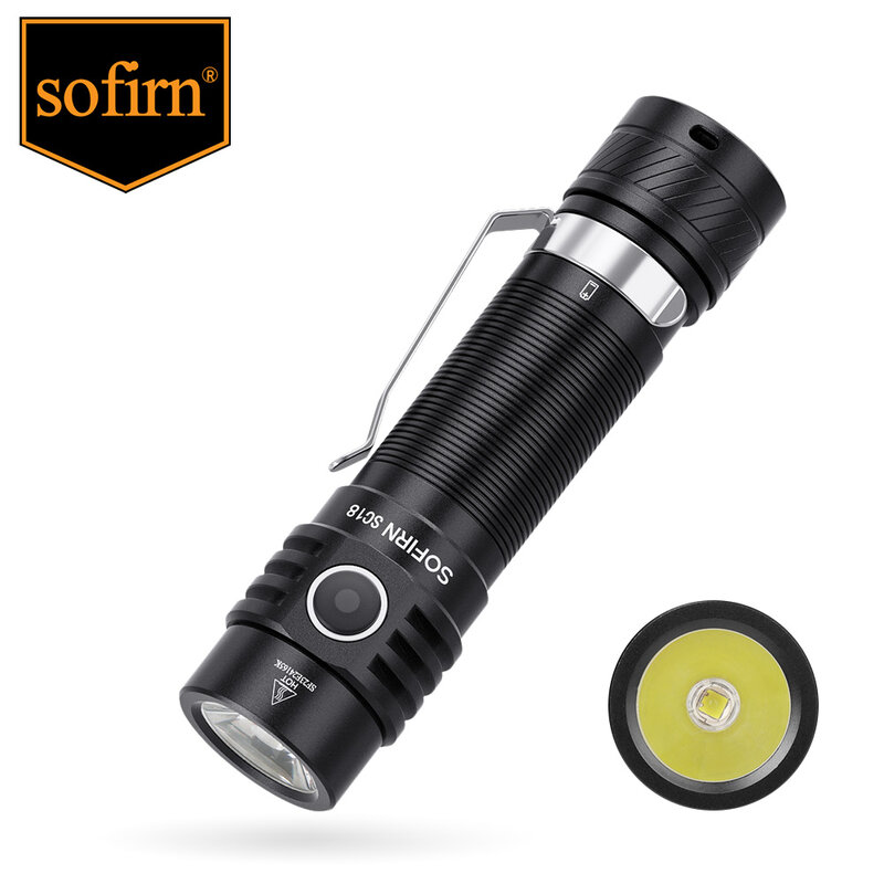 Lanterna LED Sofirn com Indicador de Energia, Tocha Recarregável, USB C, TIR Optics Lens, 18650, EDC, SC18, SST40, 18650