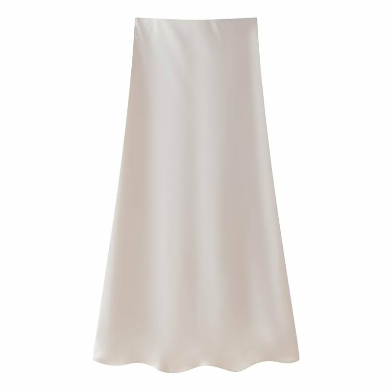 Women's 2024 New Chic Fashion Satin Texture Slim Fit Draped Midi Dress Vintage High Elastic Waist Female Skirts Mujer