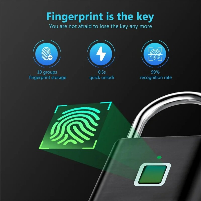 KERUI Keyless USB ricarica serratura per impronte digitali lucchetto intelligente serratura per porta impermeabile 0.2sec sblocca lucchetto antifurto portatile zinco