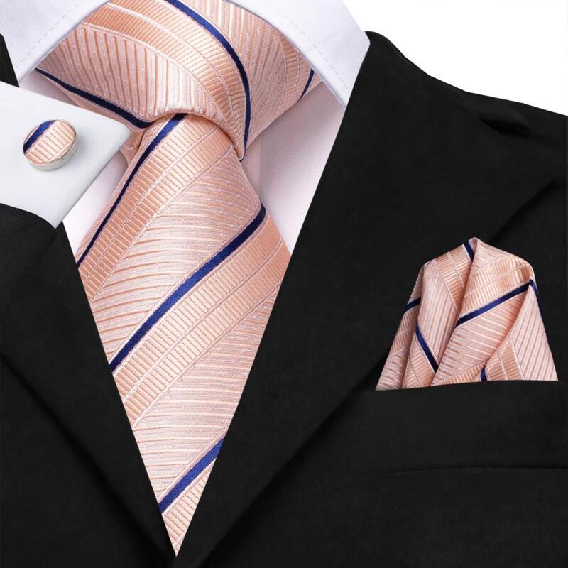 Cravate de mariage en soie à rayures rose et bleu pour hommes, boutons de manchette pratiques, mode, fête d'affaires, livraison directe, de styliste