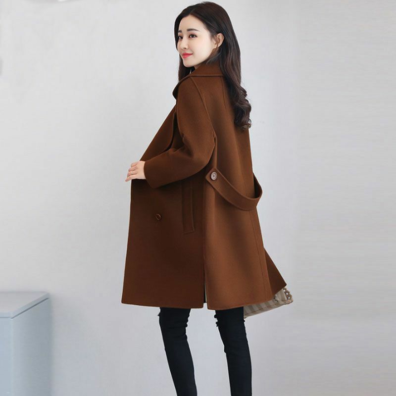 Повседневная Свободная модная зимняя куртка с поясом, Женская двубортная ветровка, верхняя одежда, однотонное Женское пальто V9