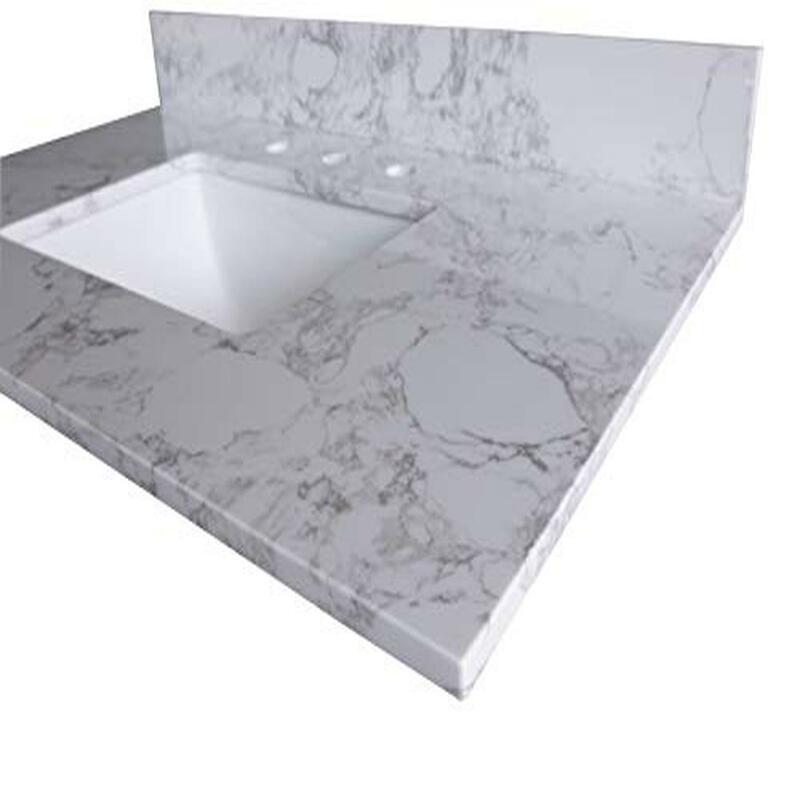 Meja rias kamar mandi batu putih, mewah 43 inci x 22 inci dengan wastafel keramik dan cipratan