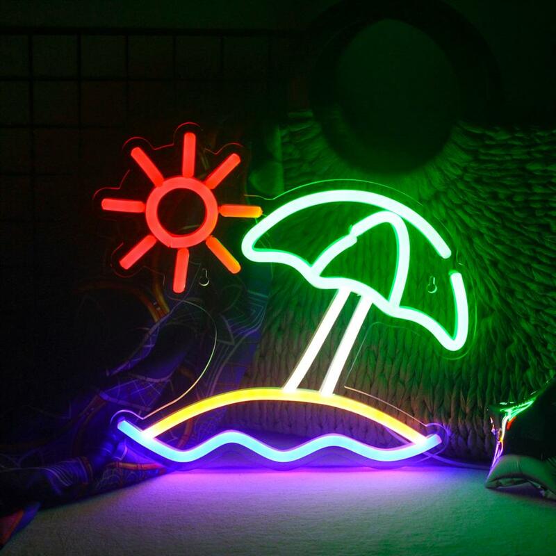 해변 태양 네온 사인 조경 디자인 LED 조명, 미적 방 장식, 파티 침실 홈 바 생일 축제 벽 램프