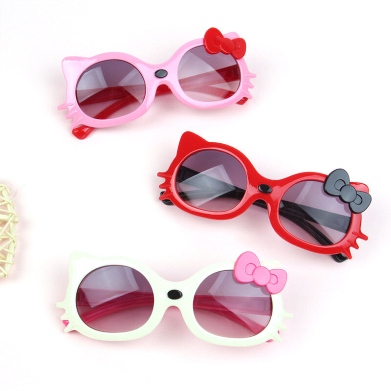 Hello Kitty-Lunettes de soleil de dessin animé mignon pour filles, accessoires photo à la mode, lunettes de soleil pour étudiants, miroir pare-soleil