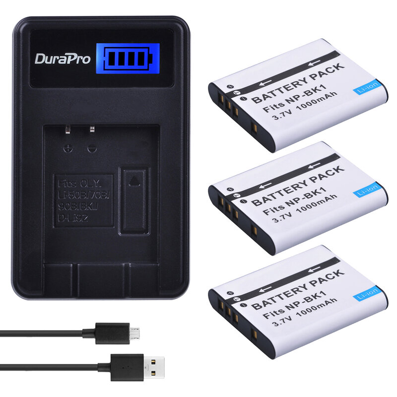 DuraPro NP-BK1 NP BK1 배터리, 1000mAh 배터리, LCD USB 충전기, 소니 S750 S780 S950 S980 W190 W370 W180 DSC-S950 MHS-PM1