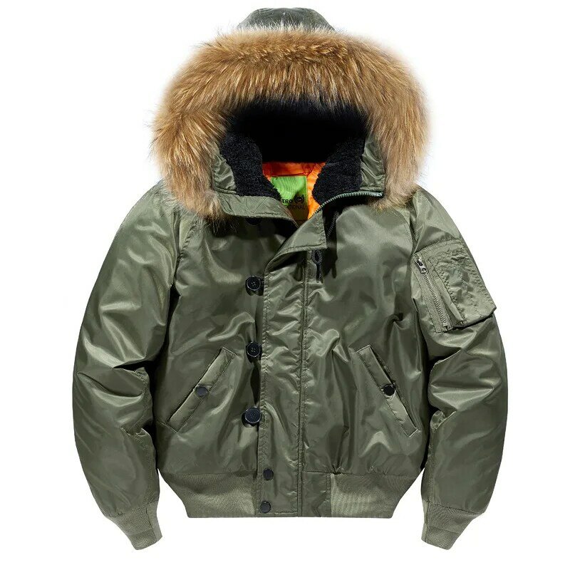 Chaquetas de invierno con cuello de piel desmontable para hombre, abrigo grueso con sombrero, chaqueta Bomber, ropa de calle corta