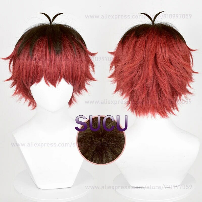 Anime Stark Cosplay Wig 30cm Orange Red Mixed Black Brown Hair Heat Resistant Synthetic Wigs+ Wig Cap