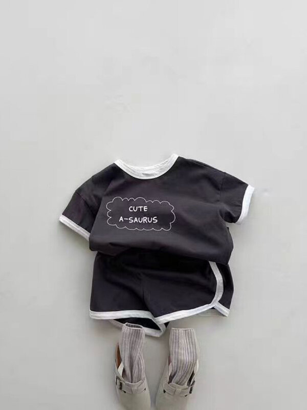 Детский хлопковый комплект с шортами и надписью, с коротким рукавом