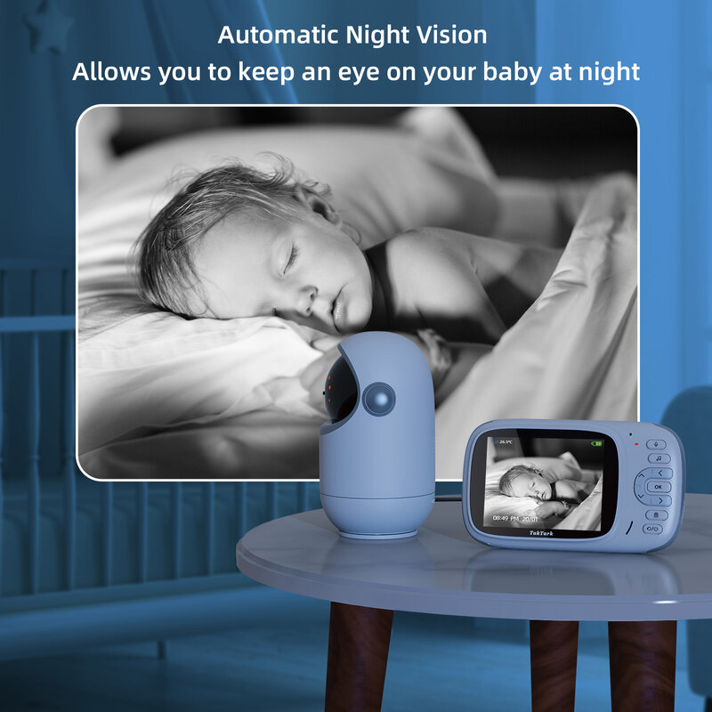 วิดีโอมอนิเตอร์เด็ก3.2นิ้วพร้อมกล้องหมุนปรับเอียงการมองเห็นได้ในเวลากลางคืนรักษาความปลอดภัยแบบไร้สายพี่เลี้ยงเด็ก