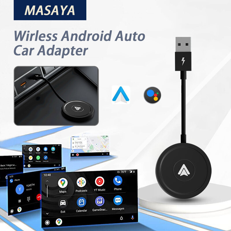 Adapter Mobil Auto Android nirkabel, Dongle untuk ponsel Android dengan kabel AA pengubah mobil ke nirkabel