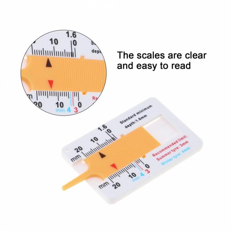 2pcs 0-20mm Plastic Yellow Tyre Tread Depth Meter for Car Motorcycle Trucks with Keychain Portable Depth Indicator Gauge