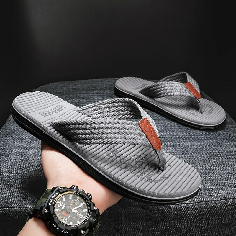 Sandal selop pantai untuk pria, sandal selop Musim Panas bersirkulasi, sandal dalam ruangan dasar datar, sandal pantai Musim Panas 2024 untuk pria