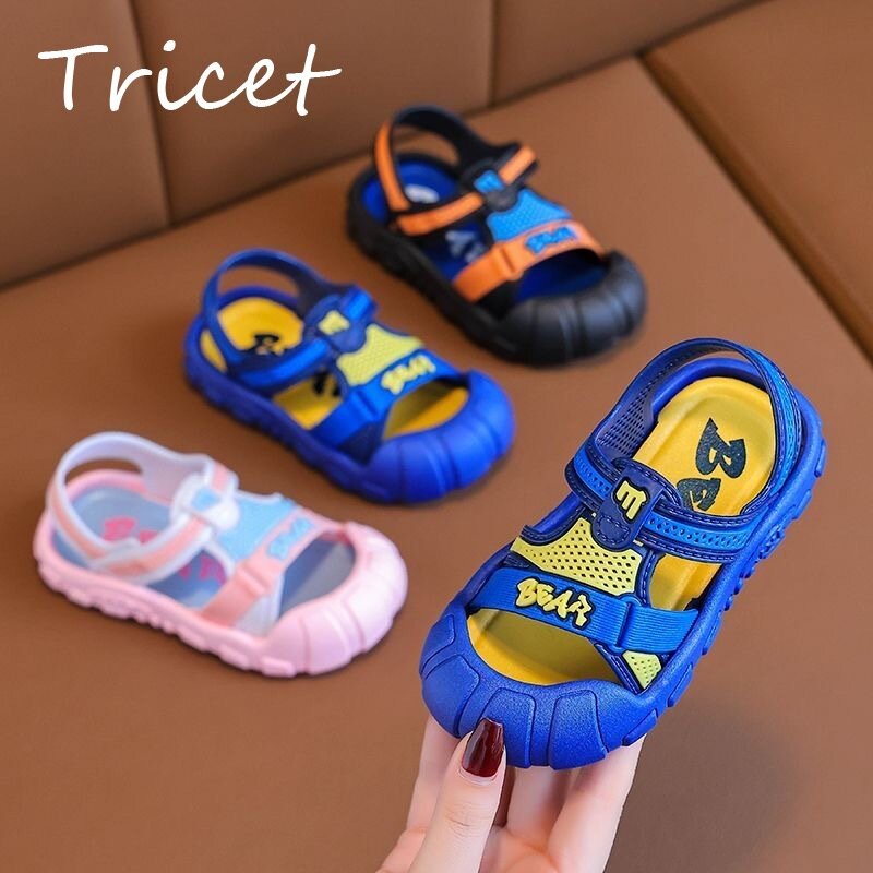 Sandálias de pvc para bebês meninos e meninas, cor patchwork sapatos de praia, impermeável, antiderrapante, laço de gancho, novo verão