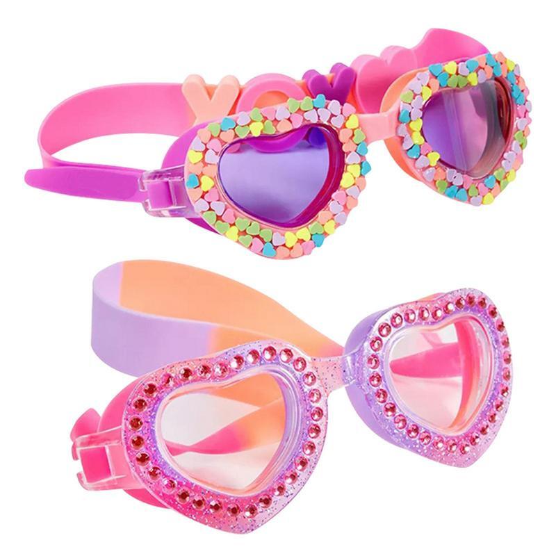 Óculos de natação impermeáveis para crianças, forma do coração dos desenhos animados, prova de nebulização UV, óculos para treinamento infantil, novo