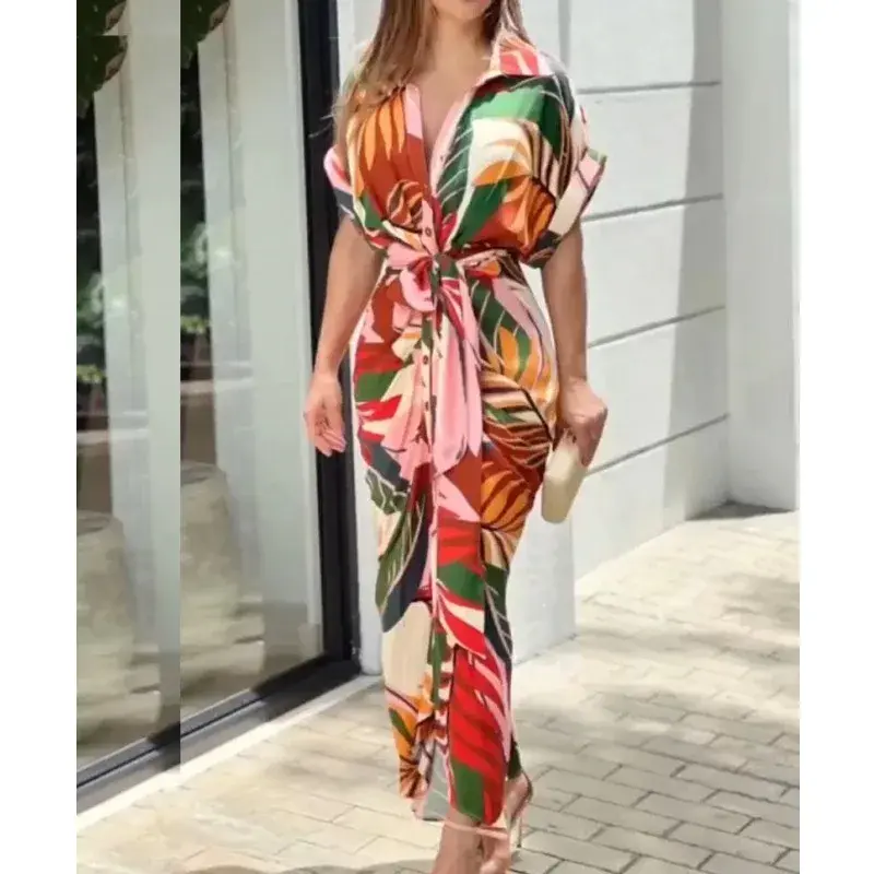 Женское Повседневное платье-рубашка с кружевом, длинное приталенное платье-рубашка с рюшами и воротником-стойкой, модель 2023 года