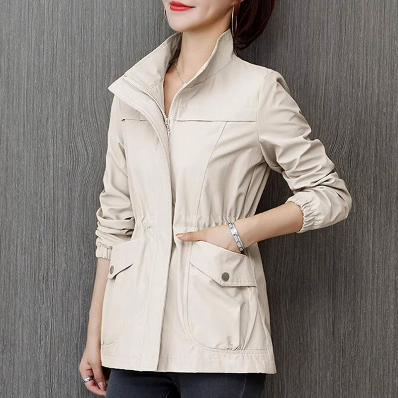HI-fashion blusão de dupla camada para mulheres, casaco fino com gola alta, jaqueta casual para senhoras, plus size, 4XL, outono
