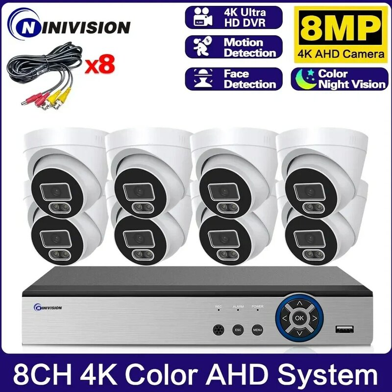 Kamera AHD keamanan wajah, sistem DVR 8CH 4K AHD, 8MP HD keamanan wajah AHD, deteksi Warna penglihatan malam, akses jarak jauh, Kit pengawasan Video pintar