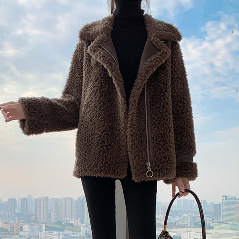 AYUNSUE 100% แกะตัดเสื้อผู้หญิงฤดูหนาวลำลองเสื้อขนสัตว์เสื้อขนสัตว์ MODE Korea เสื้อขนสัตว์ Veste Femme Hiver