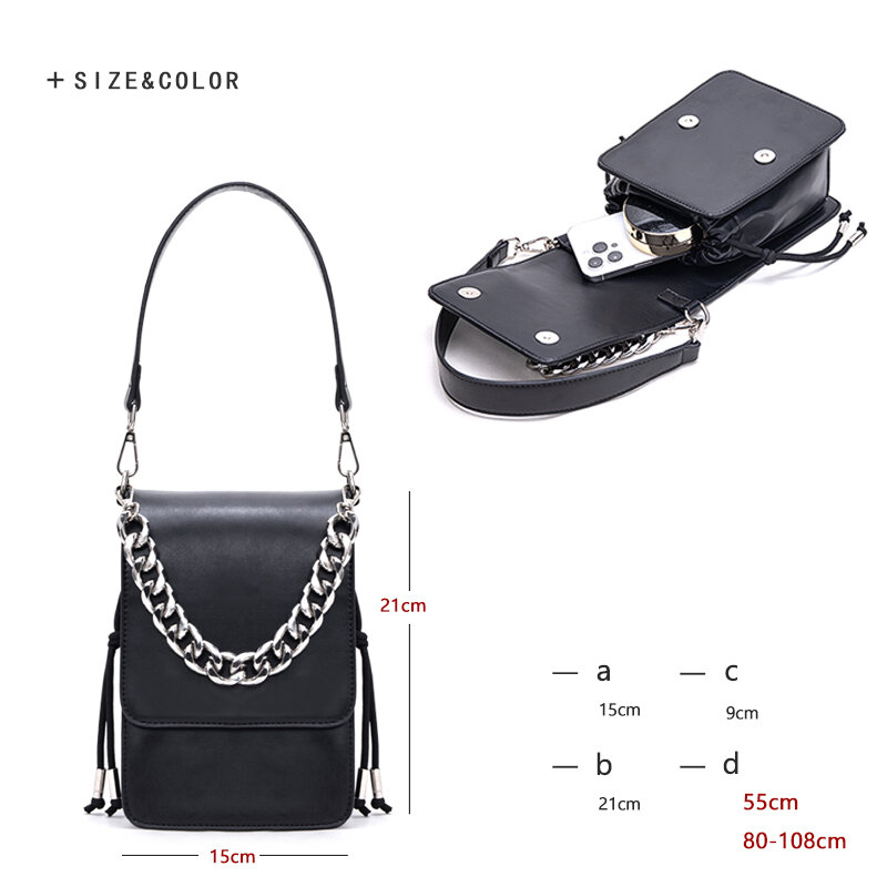 Cadena de Metal pesado para axila, bolso cruzado portátil, pequeño, cuadrado, Simple, con cordón, para teléfono móvil, para mujer