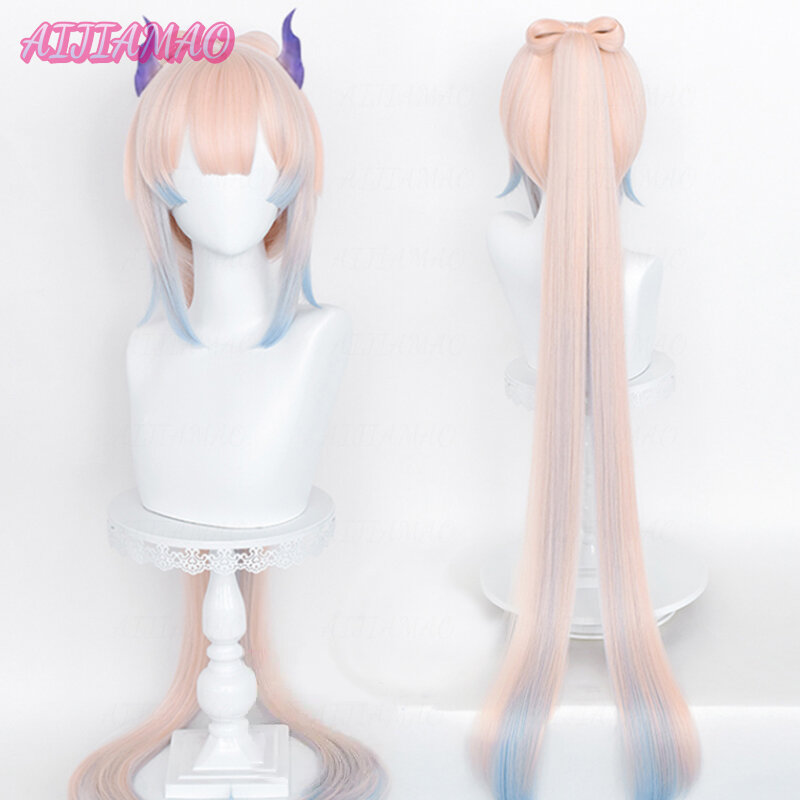 Impact Kokomi-Peluca de Cosplay de Anime, cabellera sintética resistente al calor, color rosa y azul mezclado, incluye gorro