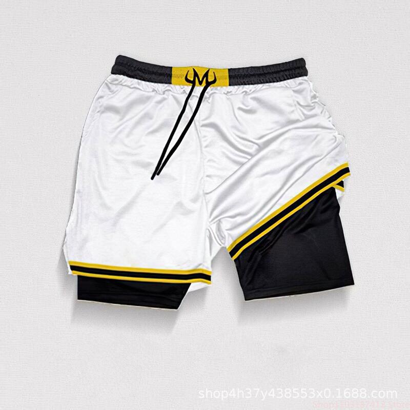 Мужские спортивные шорты 2 в 1, быстросохнущие двухслойные, с рисунком аниме, спортивная одежда