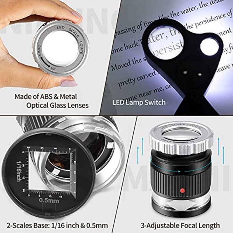 2Pcs Loupe Magnifier,30X 60X Illuminated Loupe Magnifier With LED Light Magnifying Glass Eye And 30X Loupe Magnifier Retail