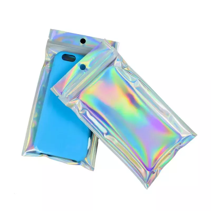 Resealable Laser Self Lock Bags Small Business Packaging Holographic Envelopes Flat Clear Plastic Candy Jewelry Food Storage Bag