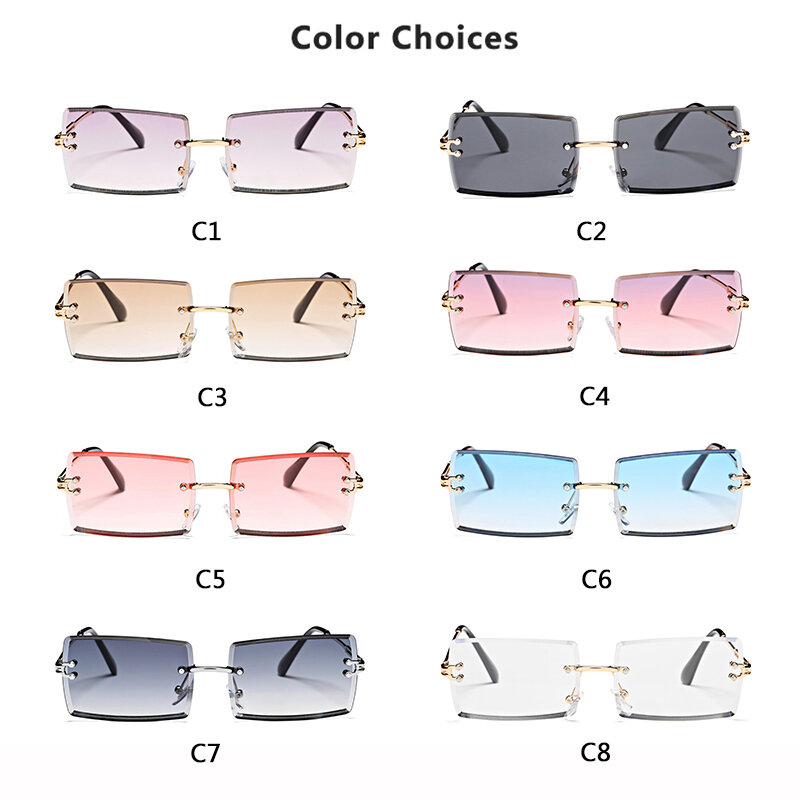 Óculos de sol retângulo sem aro para mulheres, óculos unissex sem armação quadrada ultraleve uv400