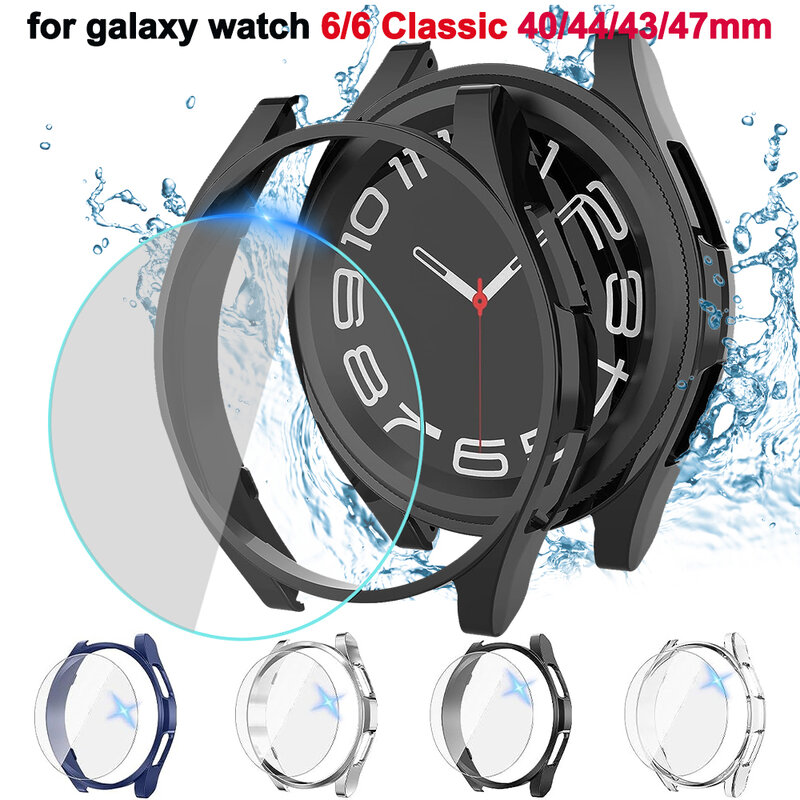Szkło + etui na Samsung Galaxy Watch 6/6 klasyczne wodoodporne 6/6 zegarka Galaxy 40/44/43/47mm + ochraniacz ekranu