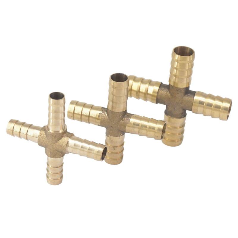 2pcs Fit For Hose I/D 4mm 6mm 8mm 10mm 12mm 14mm Cross 4 Ways Brass Coupler Splicer Connectors Fittings