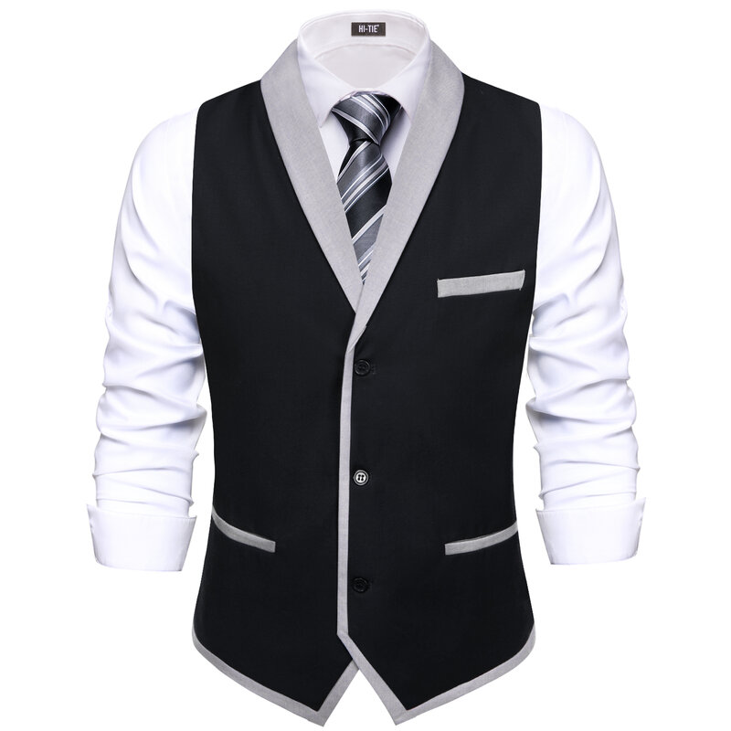 Hi-Tie schwarz grau solide Schal Jacquard Kragen Anzug Weste Slim Fit Weste für Hochzeit Trauzeugen V-Ausschnitt Smoking ärmellose Jacke