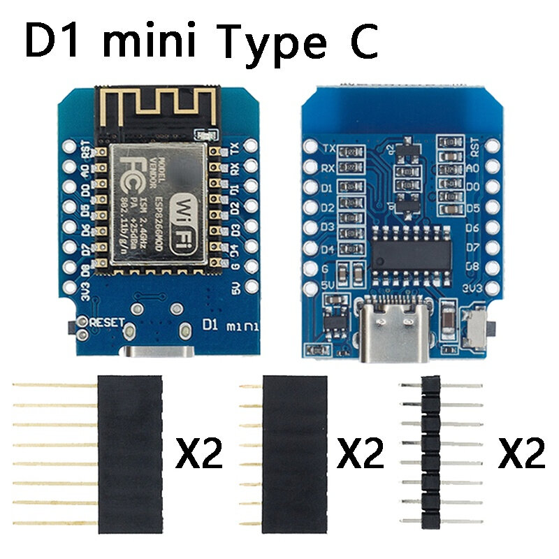 Placa de desenvolvimento D1 Mini Nodemcu, Lua Iot Board, 3.3V Met Pins, USB Wemos, ESP8266, ESP-12, ESP-12F, CH340, V2