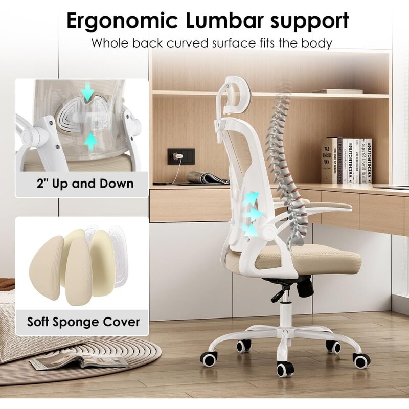 Sedia da ufficio ergonomica, sedia da scrivania per ufficio a casa con poggiatesta, sedia per Computer con schienale alto con braccioli ribaltabili e regolazione