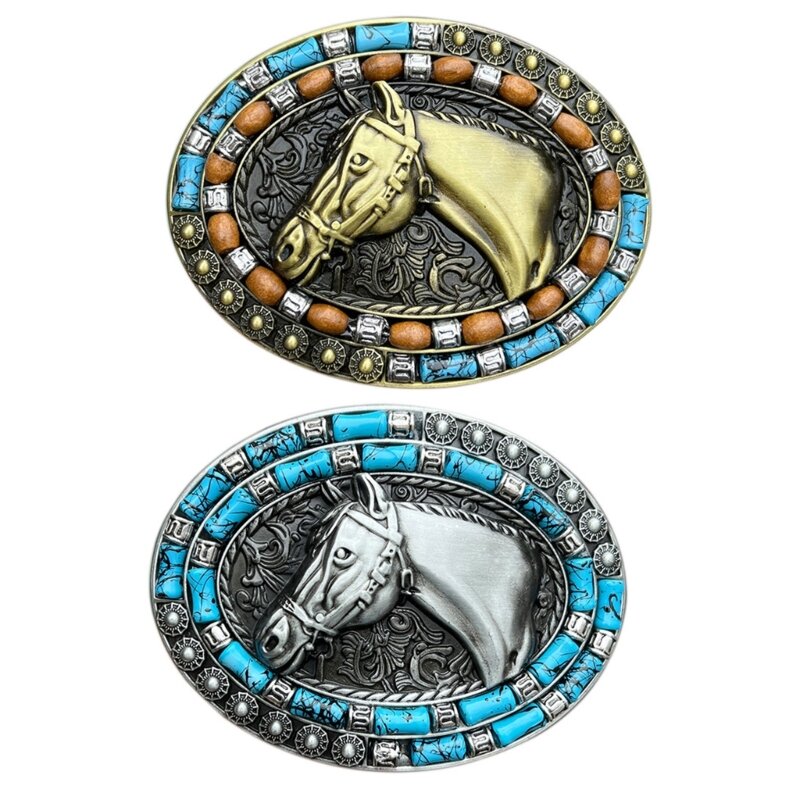 Boucles de ceinture vintage en métal avec tête de cheval gravée pour homme, cadeau pour père et enseignant, Filig123