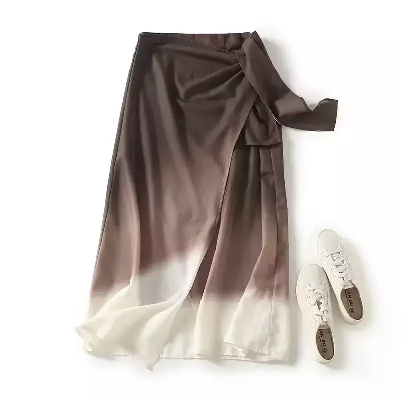 Szykowna i modna styl wakacyjny damska w 2023, rozmazana i wyblakła spódnica o średniej długości, pasek Retro spódnica zapinana w talii.
