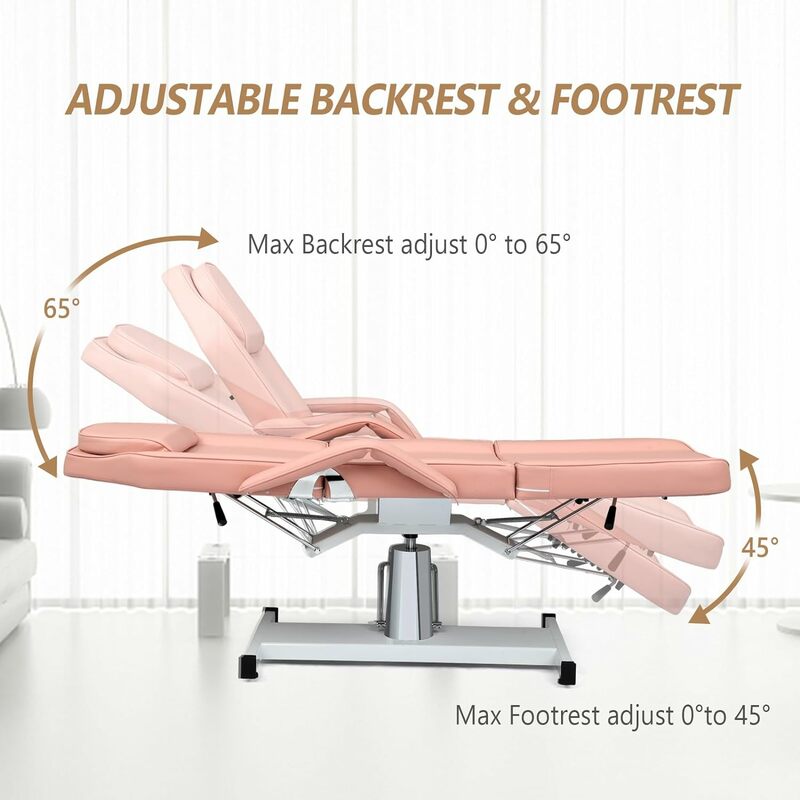 OmySalon Hydraulic Facial Bed Massage Table, Multi-Purpose 3-Section Tattoo Chair Esthetician Bed, Adjustable Beauty Salon Spa E